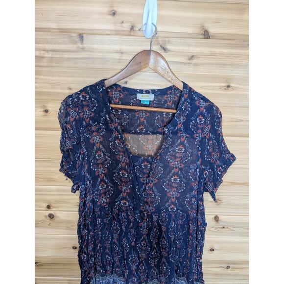 Anthropologie Top Womens 1X Blue Maeve Sheer Blouse Tunic - Picture 2 of 10